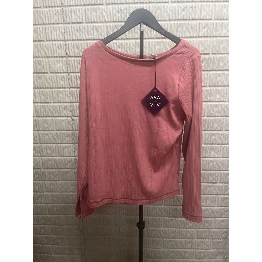 Ava & Viv Womens XXL Rose Pink Ribbed Knit Short Sleeve Crew Neck T-Shirt NWT
